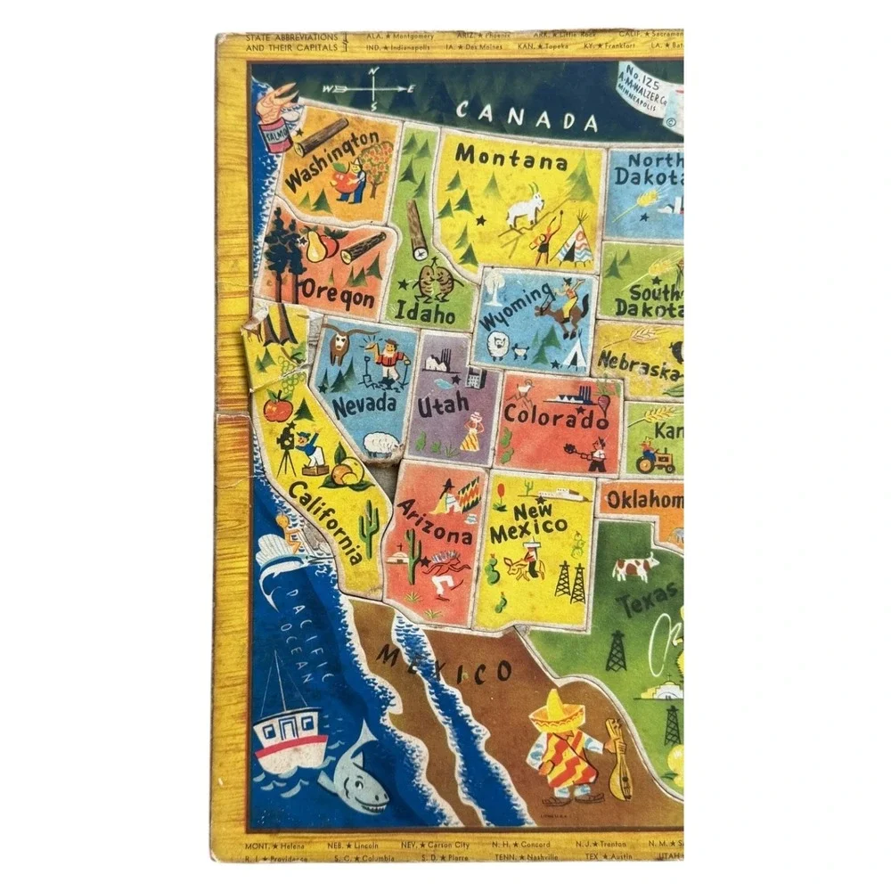 Vintage 1950s United States Map Inlay Puzzle‎ by Saalfield USA Educational Toy